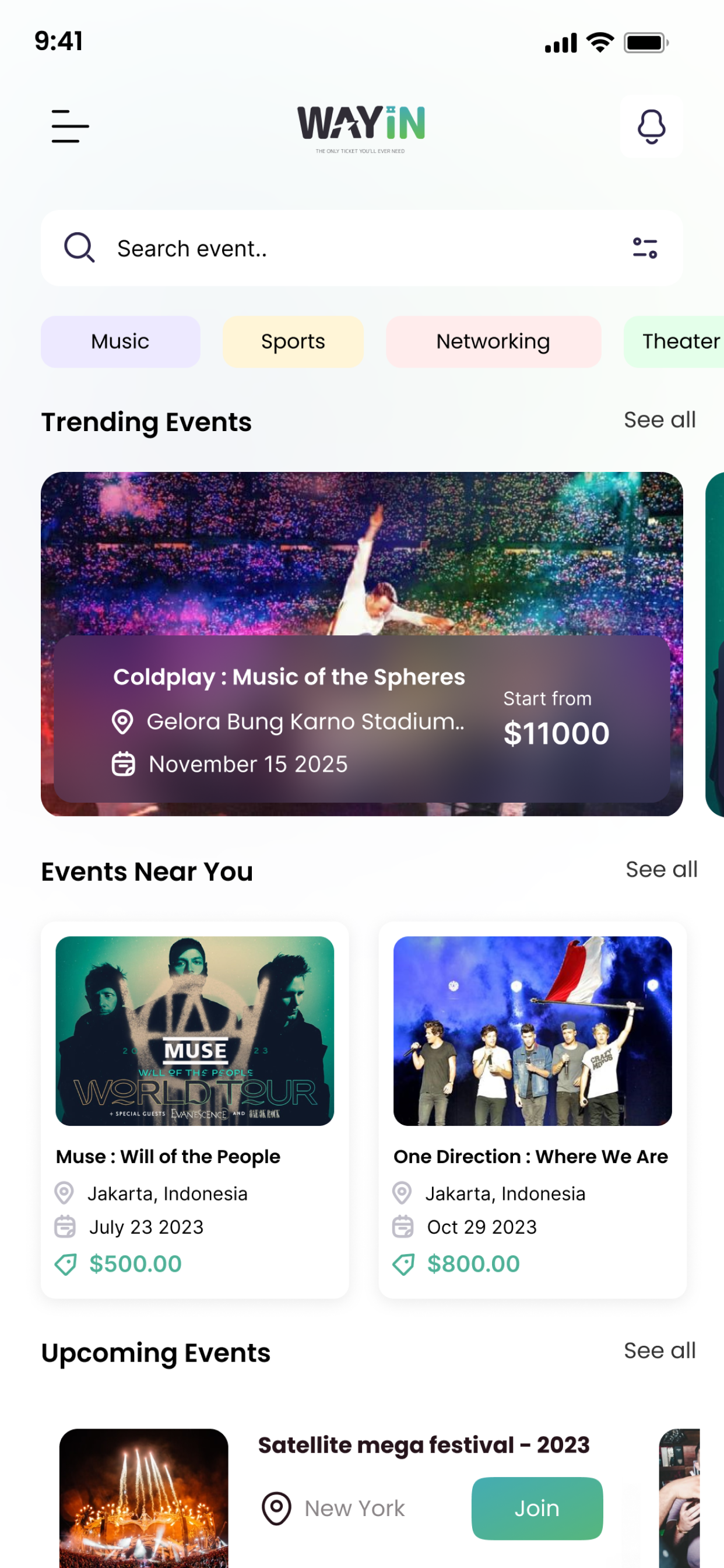 WayIn user app screen 1